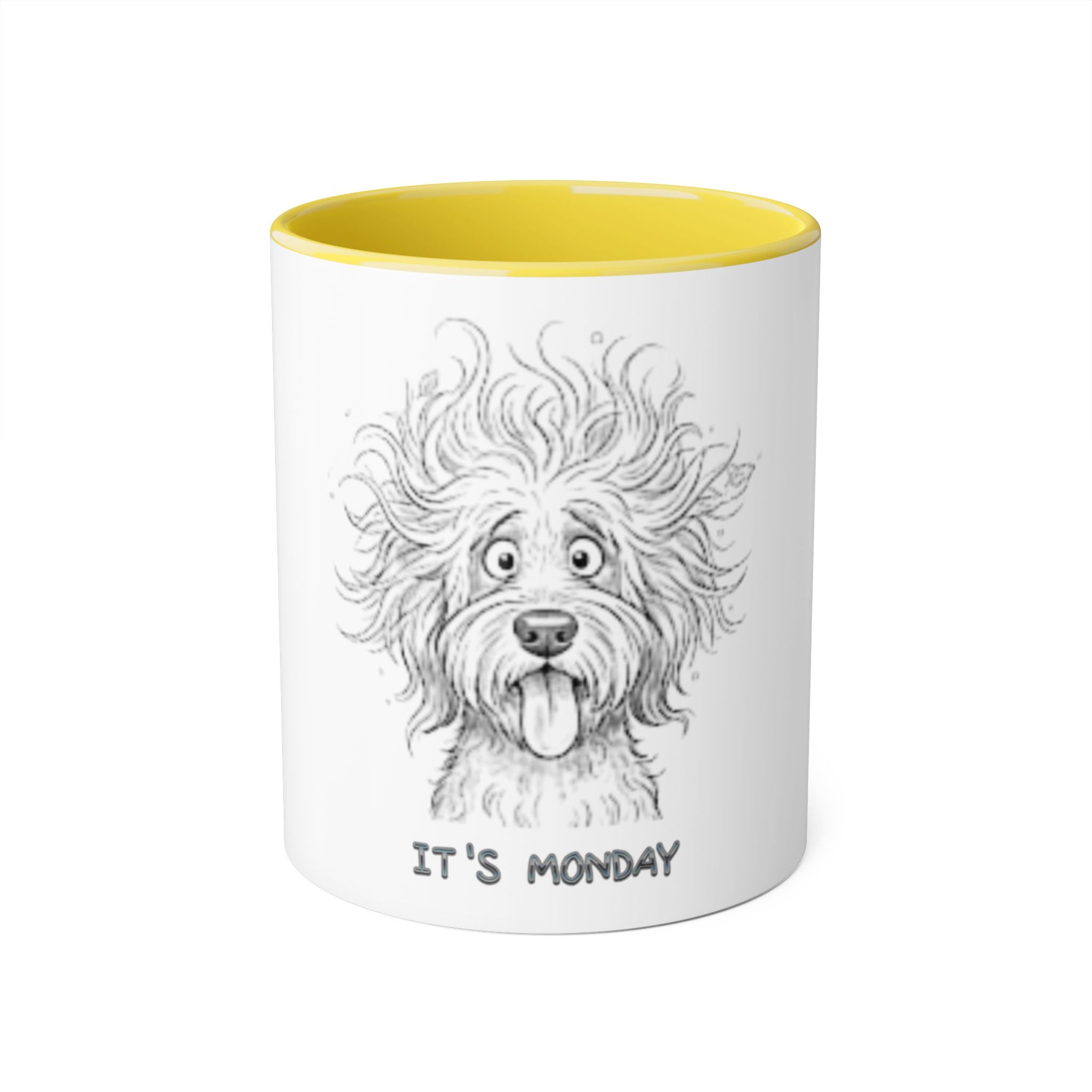 It's Monday Dog Mug — Cute Fluffy Pup Coffee Accent Mug, Funny Workweek Gift
