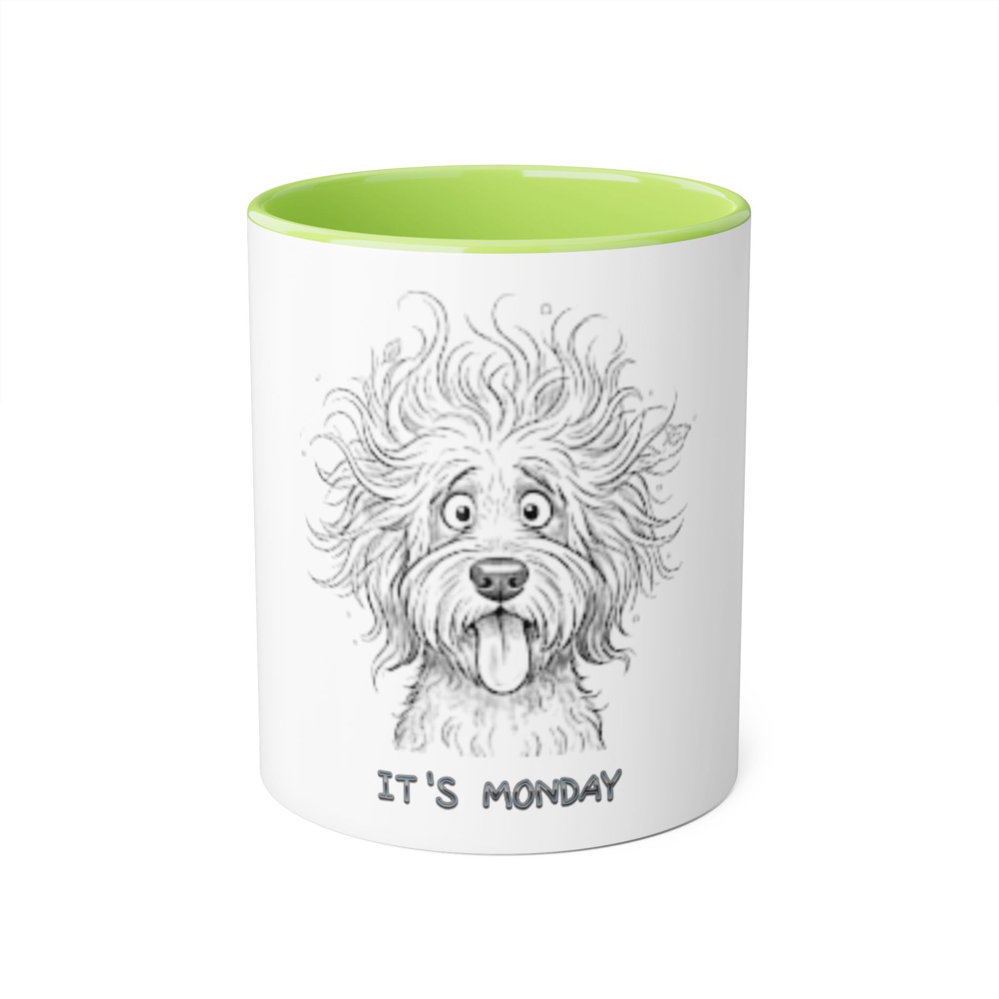 It's Monday Dog Mug — Cute Fluffy Pup Coffee Accent Mug, Funny Workweek Gift