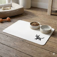 Funny Dog Illustration Pet Food Mat | 12x18, Non-Slip Bowl Mat